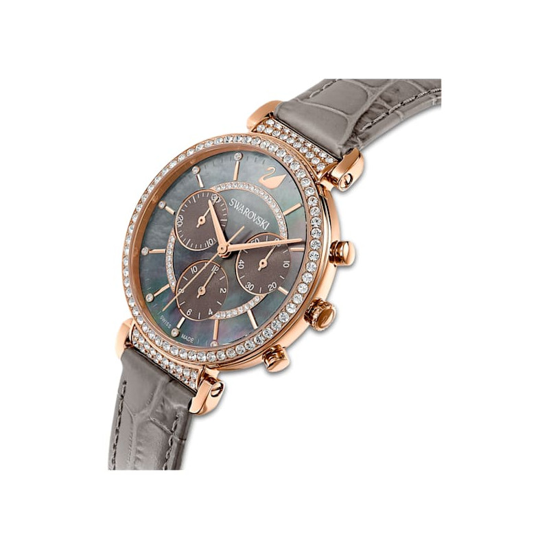 Orologio Passage Chrono cinturino in pelle, Grigio, PVD oro Rosa