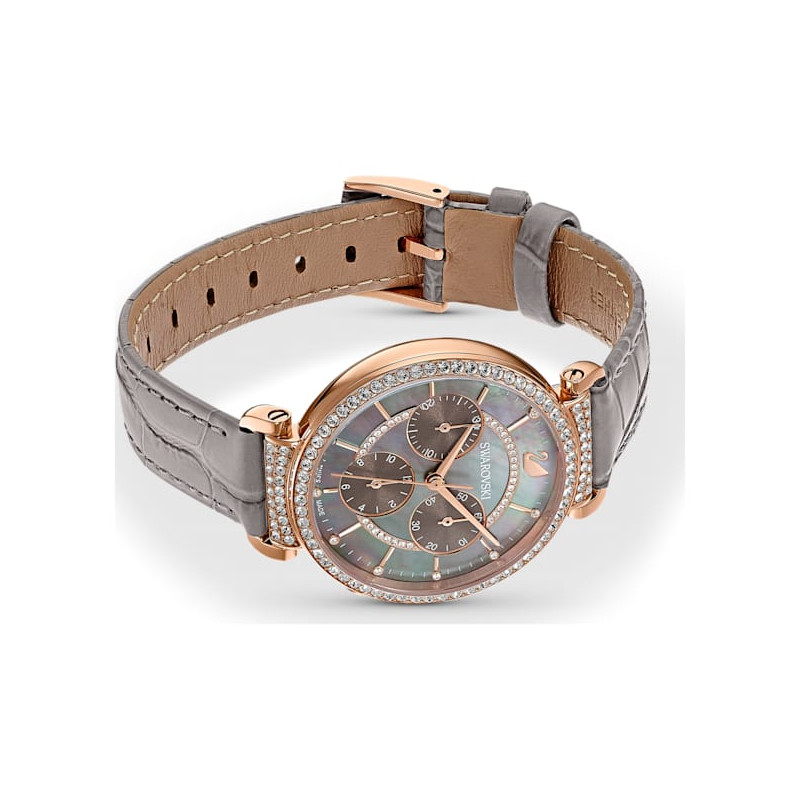 Orologio Passage Chrono cinturino in pelle, Grigio, PVD oro Rosa