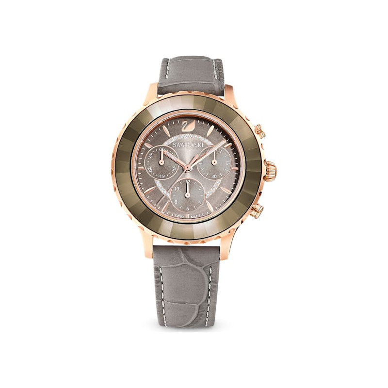 Orologio Octea Lux Chrono cinturino in pelle, Grigio, PVD oro Rosa