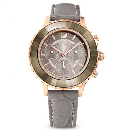 Orologio Octea Lux Chrono cinturino in pelle, Grigio, PVD oro Rosa