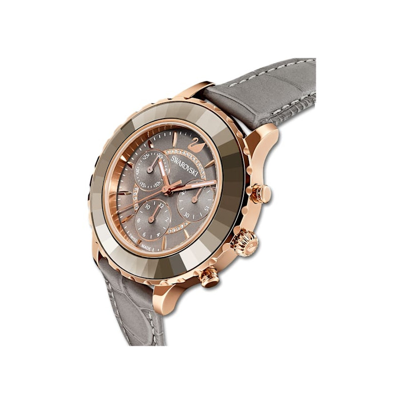 Orologio Octea Lux Chrono cinturino in pelle, Grigio, PVD oro Rosa