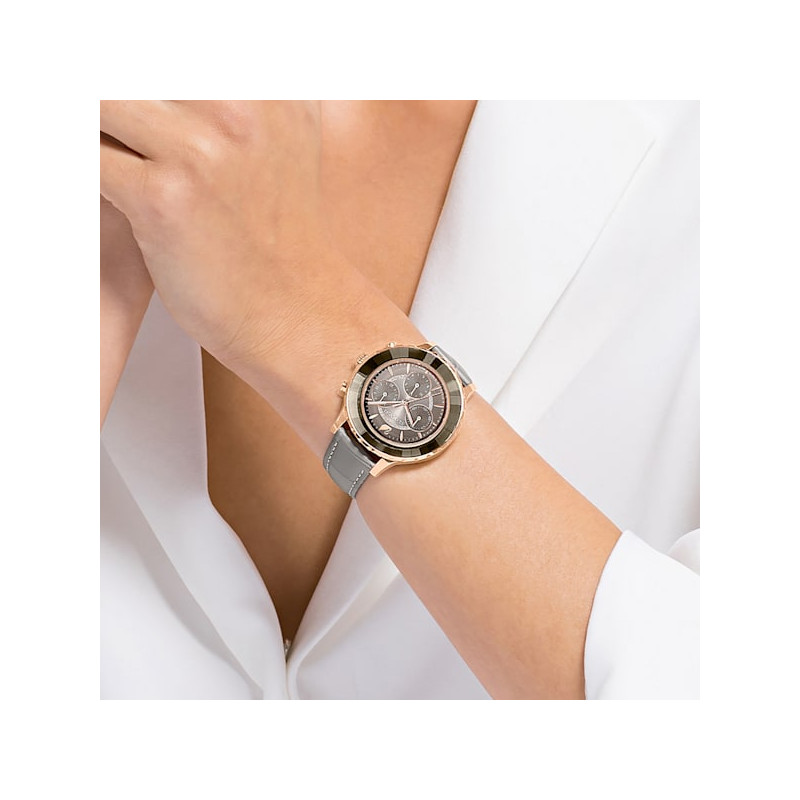 Orologio Octea Lux Chrono cinturino in pelle, Grigio, PVD oro Rosa