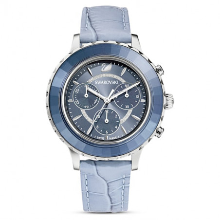 Orologio Octea Lux Chrono cinturino in pelle, Blu, Acciaio inossidabile