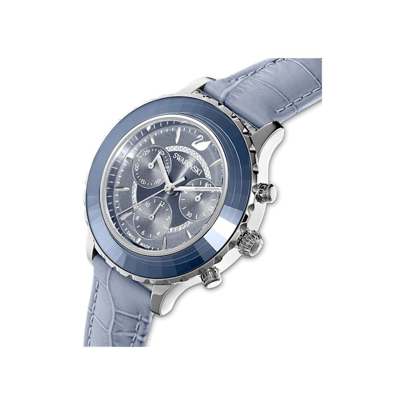 Orologio Octea Lux Chrono cinturino in pelle, Blu, Acciaio inossidabile