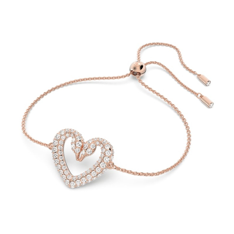 Swarovski - Braccialetto Una Cuore, Piccalo, Bianco, Placcato color oro Rosa