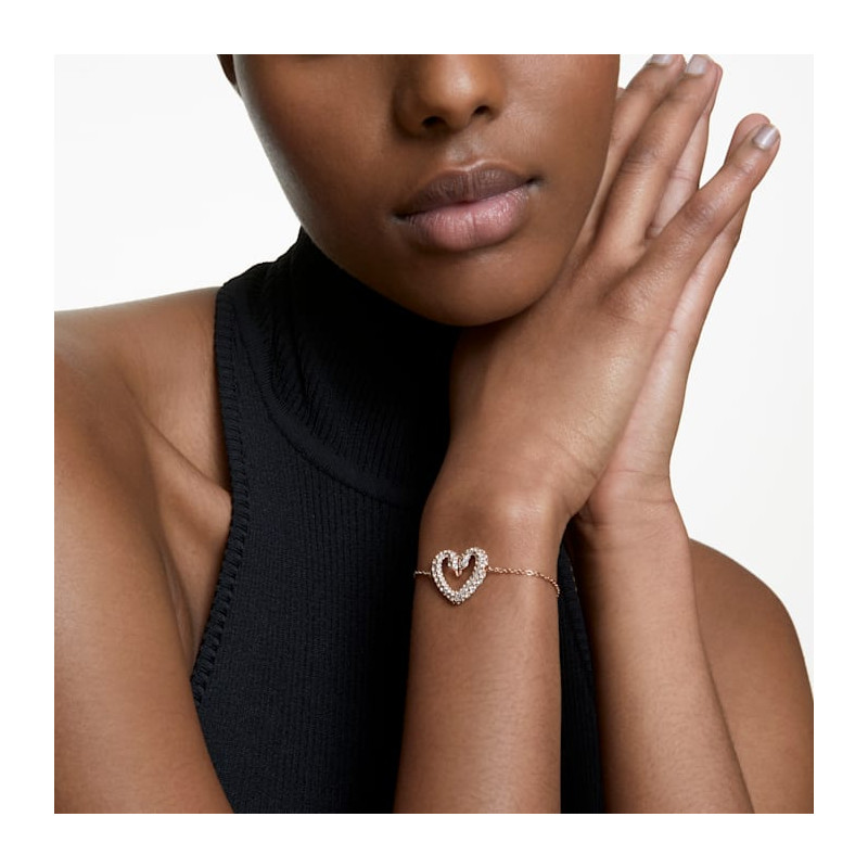 Swarovski - Braccialetto Una Cuore, Piccalo, Bianco, Placcato color oro Rosa