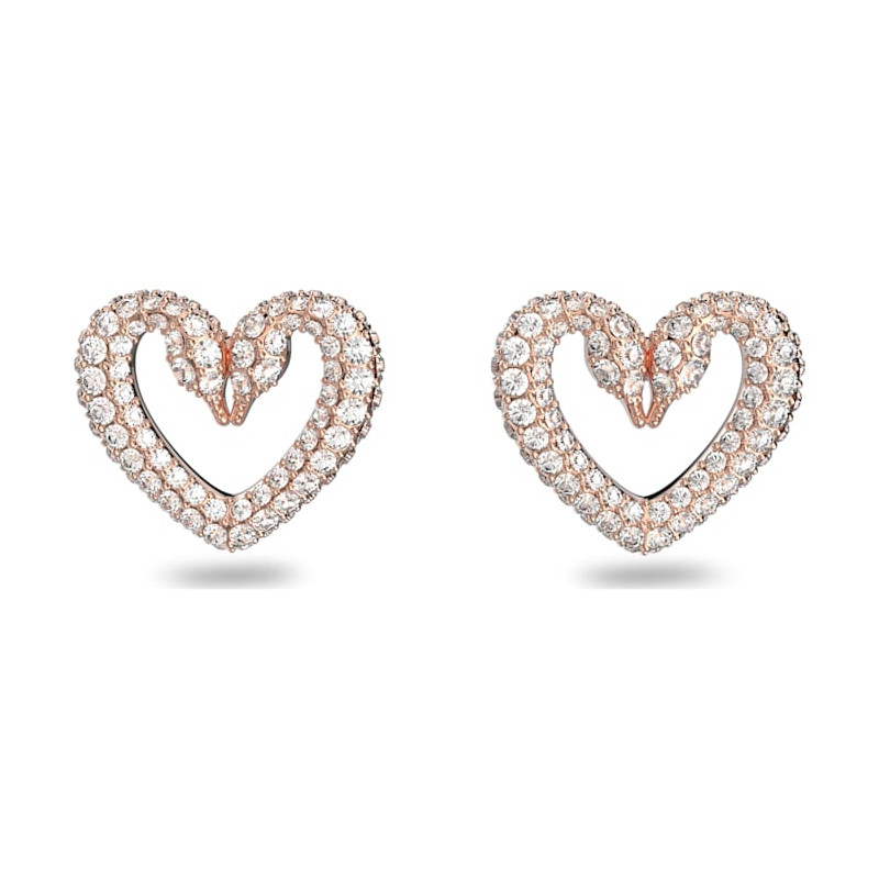 Swarovski - Orecchini a lobo Una Cuore, Piccalo, Bianchi, Placcato color oro Rosa