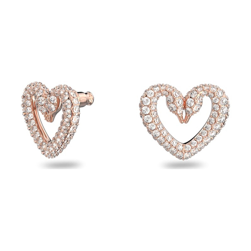Swarovski - Orecchini a lobo Una Cuore, Piccalo, Bianchi, Placcato color oro Rosa