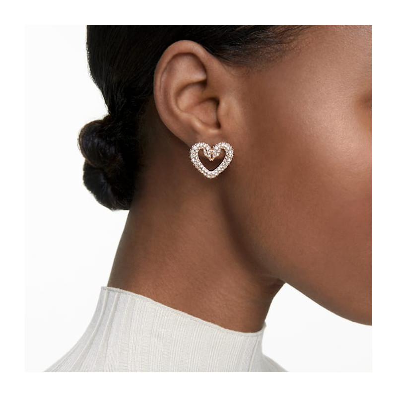 Swarovski - Orecchini a lobo Una Cuore, Piccalo, Bianchi, Placcato color oro Rosa