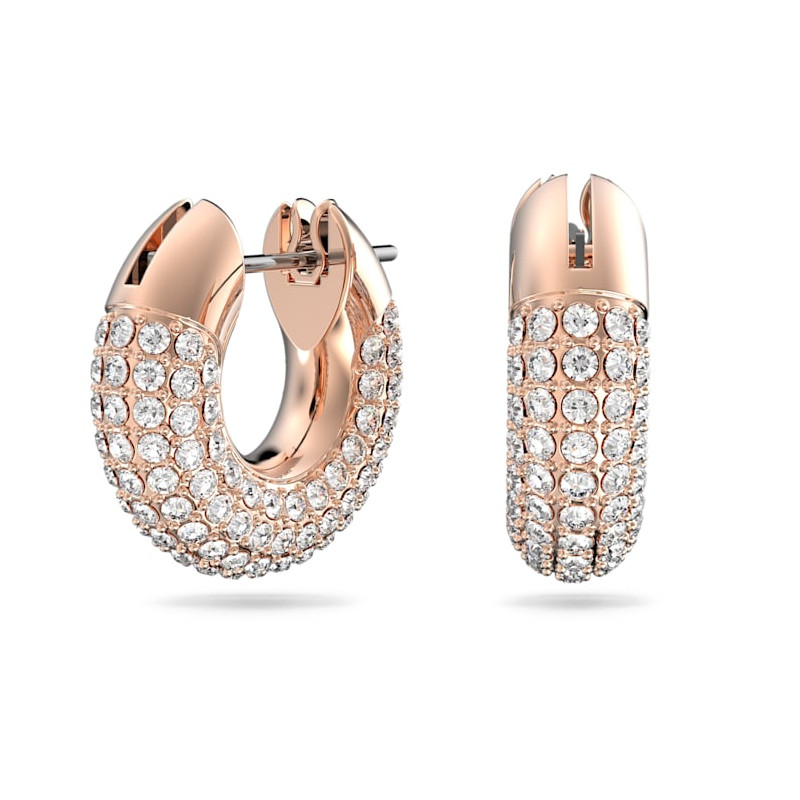 Swarovski - Orecchini a cerchio Dextera Pavé, Bianchi, Placcato color oro rosa