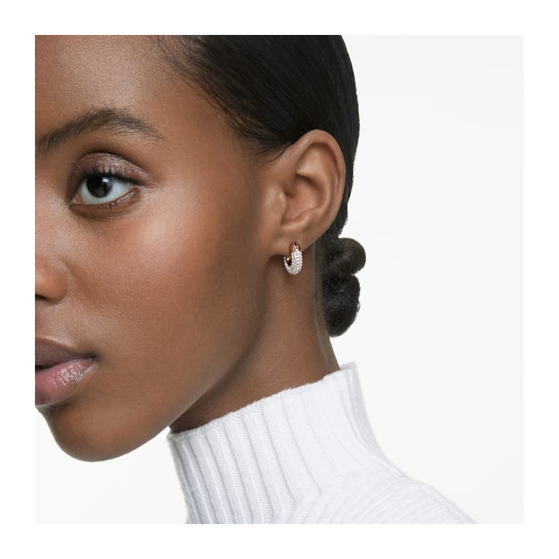 Swarovski - Orecchini a cerchio Dextera Pavé, Bianchi, Placcato color oro rosa