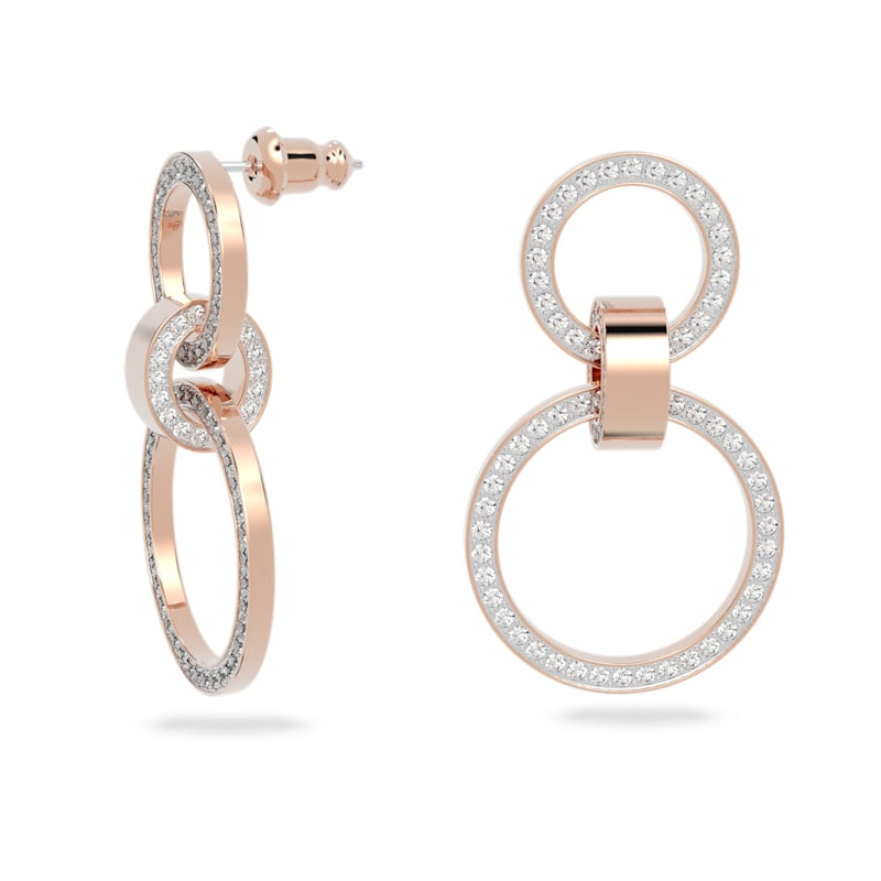 Swarovski - Orecchini a cerchio Hollow Bianchi, Placcato color oro rosa