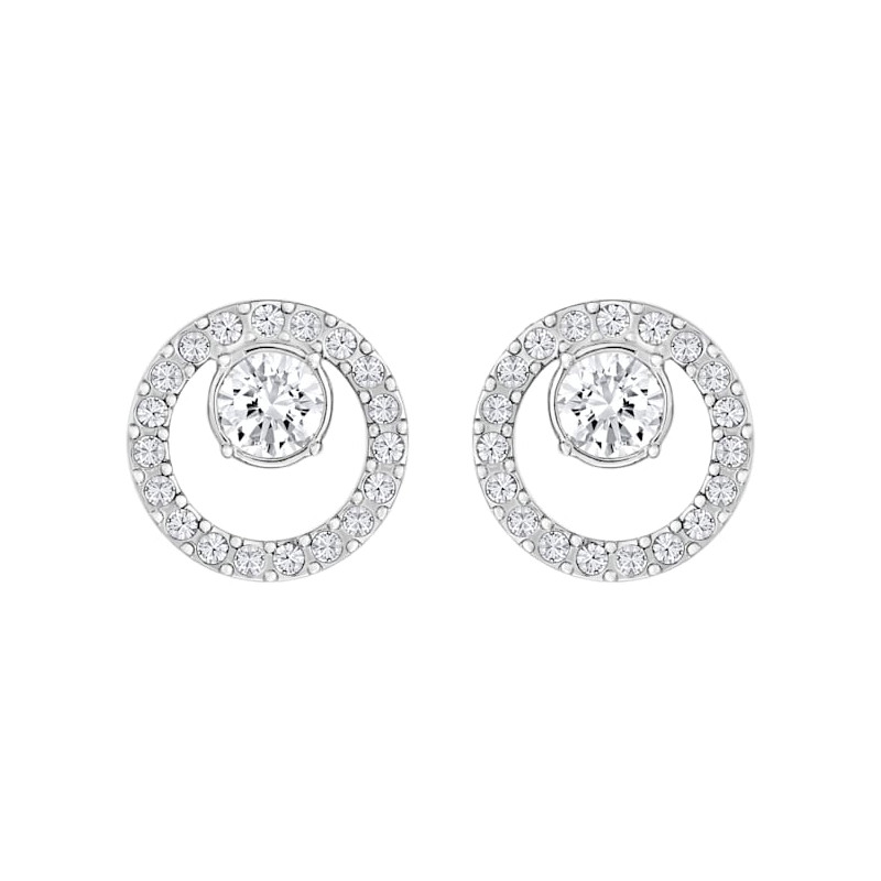 Swaeovski - Orecchini a lobo Creativity Circolare, Bianco, Placcato rodio