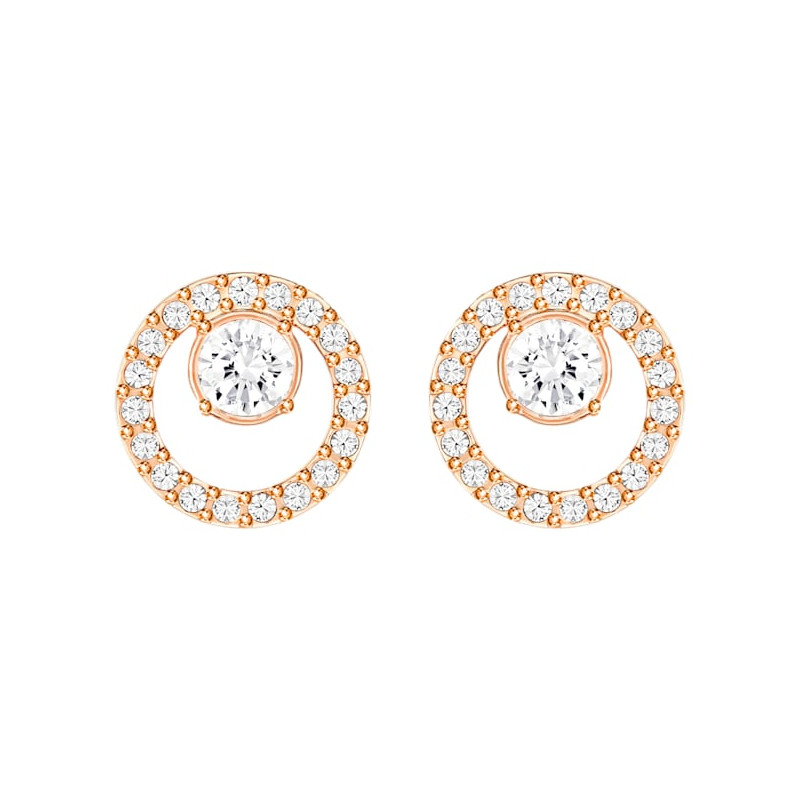 Swarovski - Orecchini a lobo Creativity Circolare, Bianco, Placcato color oro rosa