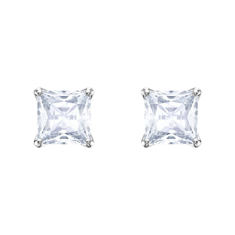 Orecchini a lobo Attract Cristallo taglio quadrato, Bianco,