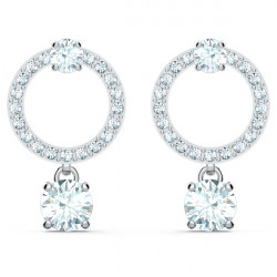 Swarovski - Orecchini Attract Circolare, Bianco, Placcato rodio
