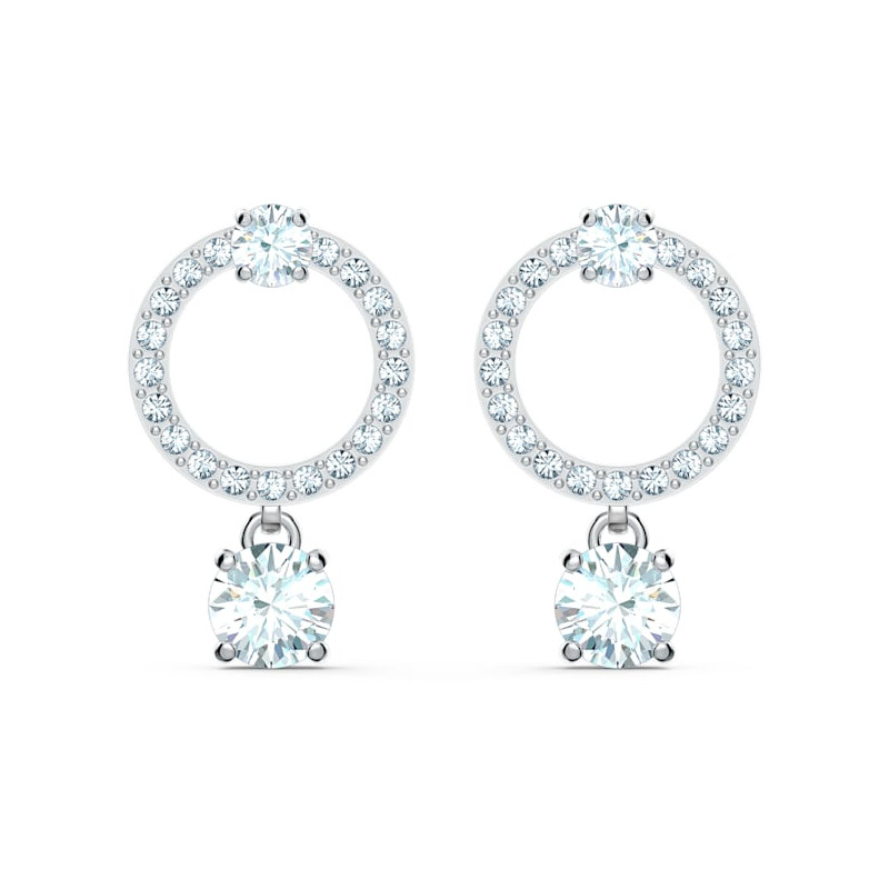 Swarovski - Orecchini Attract Circolare, Bianco, Placcato rodio