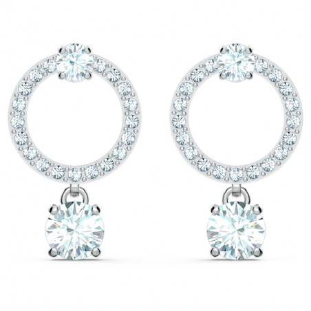 Swarovski - Orecchini Attract Circolare, Bianco, Placcato rodio