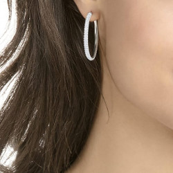 Swarovski - Orecchini a cerchio Stone Bianco, Placcato rodio