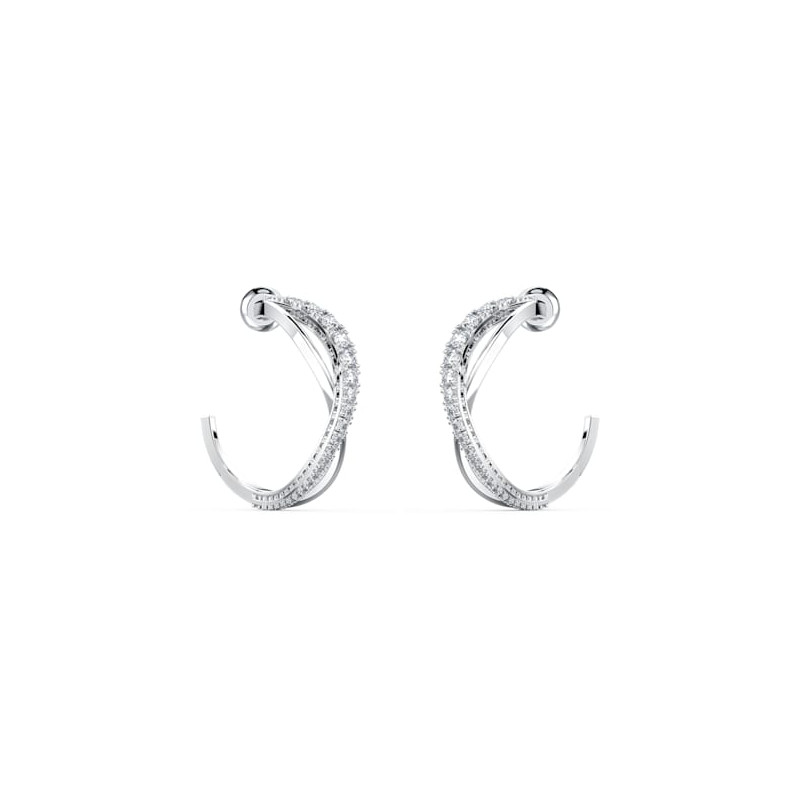 Swarovski - Orecchini a cerchio Twist Bianco, Placcato rodio