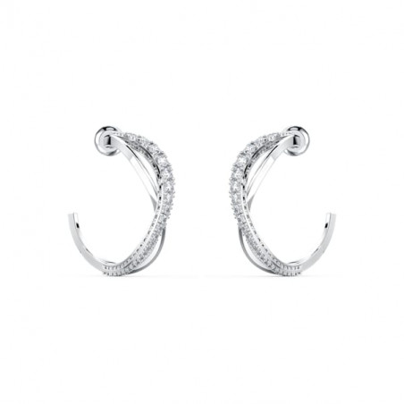 Swarovski - Orecchini a cerchio Twist Bianco, Placcato rodio