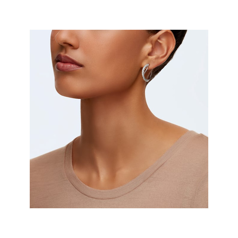 Swarovski - Orecchini a cerchio Twist Bianco, Placcato rodio