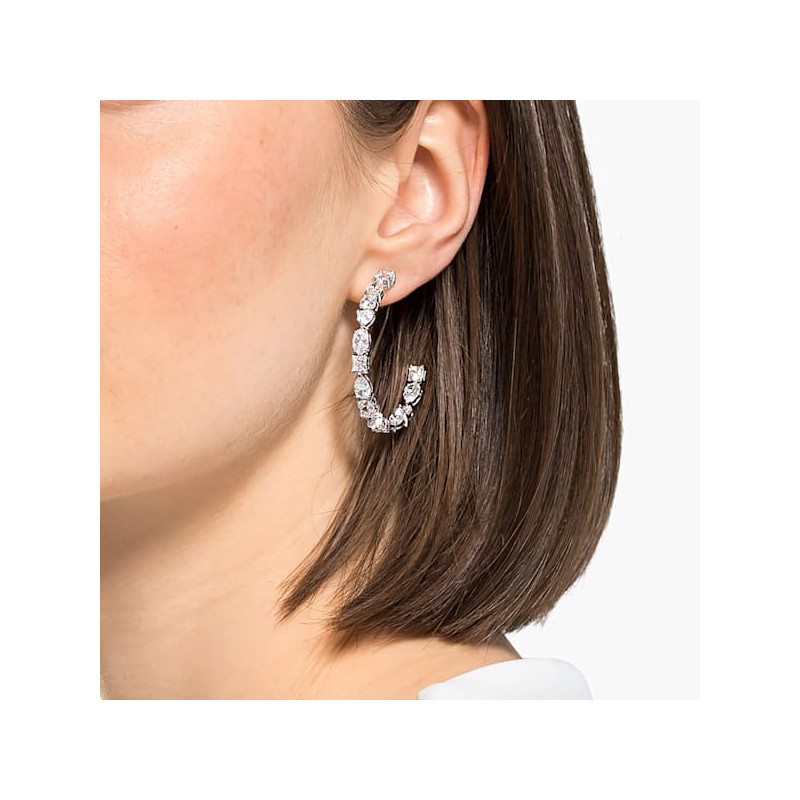 Swarovski - Orecchini a cerchio Tennis Deluxe Cristalli a taglio misto, Bianco,