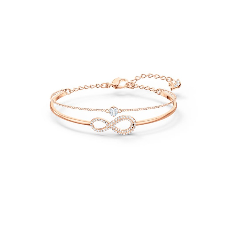Bracciale rigido Swarovski Infinity Infinito, Bianco, Placcato color oro rosa