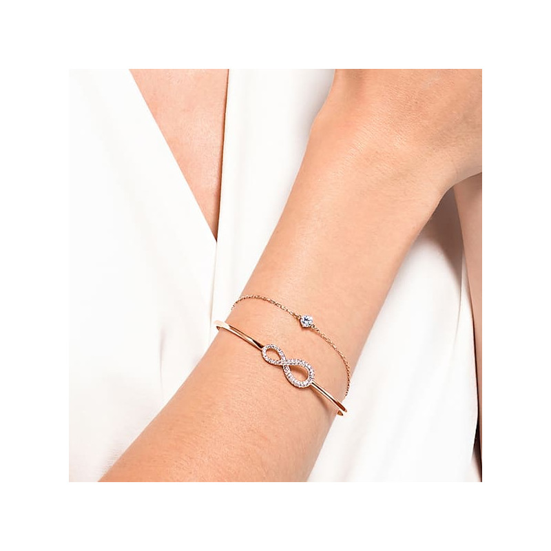 Bracciale rigido Swarovski Infinity Infinito, Bianco, Placcato color oro rosa
