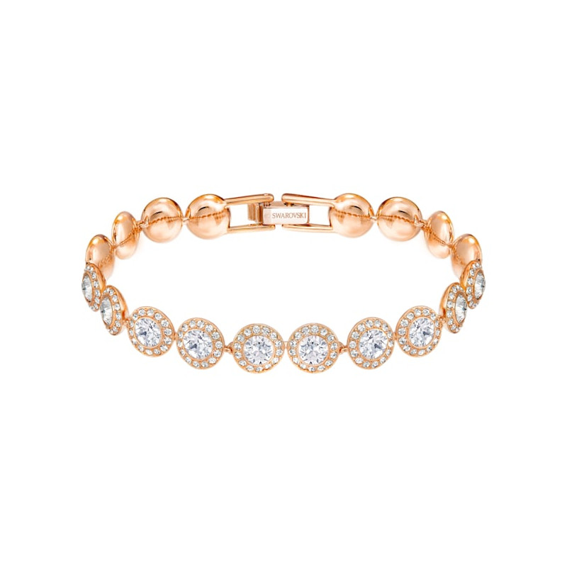 Swarovski - Braccialetto Angelic Rotondo, Bianco, Placcato color oro rosa