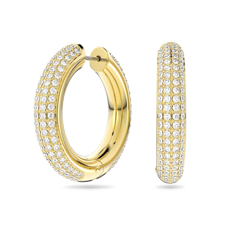 Swarovski - Orecchini a cerchio Dextera Medi, Bianco, Placcato color oro