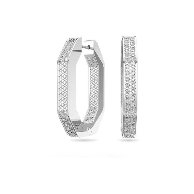 Swarovski . Orecchini a cerchio Dextera Ottagono, cristalli pavé, Medi, Bianco