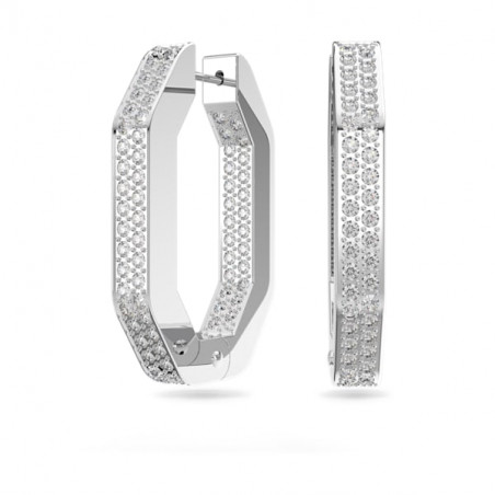 Swarovski . Orecchini a cerchio Dextera Ottagono, cristalli pavé, Medi, Bianco
