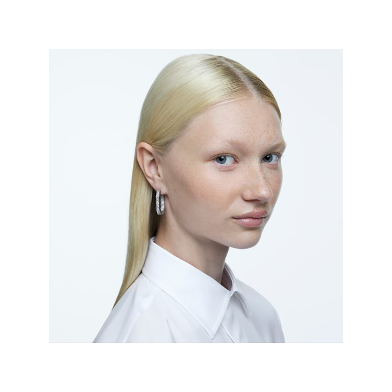 Swarovski . Orecchini a cerchio Dextera Ottagono, cristalli pavé, Medi, Bianco