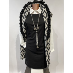 Gilet lungo con frange jacquard