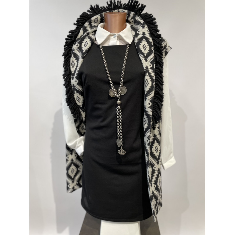 Gilet lungo con frange jacquard