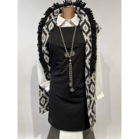 Gilet lungo con frange jacquard