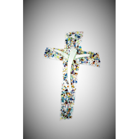 Crocefisso in Vetro Graniglia Blu