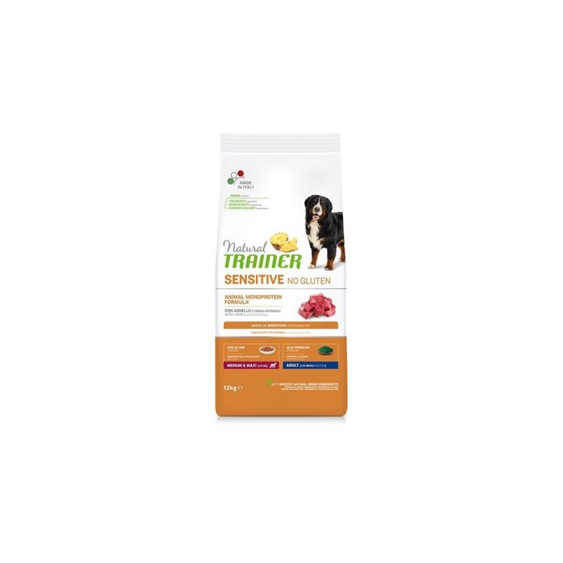 Natural Trainer sensitive no gluten agnello e cerali integrali Medium&Maxi Adult 12kg